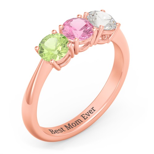 Radiant Trinity Ring – 10K Rose Gold with Peridot, Pink Tourmaline, and Cubic Zirconia