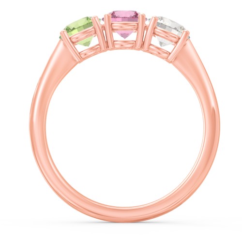 Radiant Trinity Ring – 10K Rose Gold with Peridot, Pink Tourmaline, and Cubic Zirconia