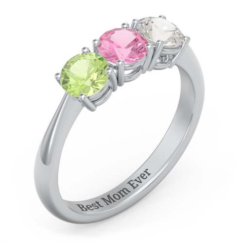 Radiant Trinity Ring – Sterling Silver with Peridot, Pink Tourmaline, and Cubic Zirconia