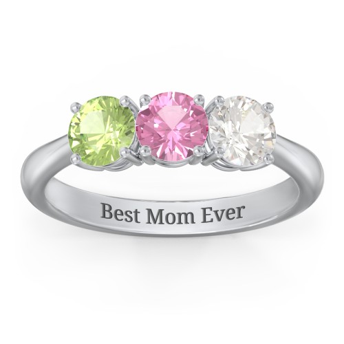 Radiant Trinity Ring – Sterling Silver with Peridot, Pink Tourmaline, and Cubic Zirconia