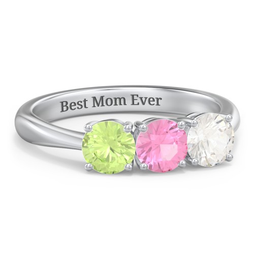 Radiant Trinity Ring – Sterling Silver with Peridot, Pink Tourmaline, and Cubic Zirconia