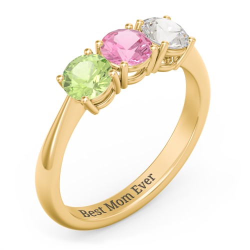 Radiant Trinity Ring – 10K Yellow Gold with Peridot, Pink Tourmaline, and Cubic Zirconia