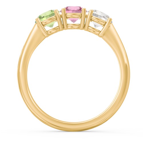 Radiant Trinity Ring – 10K Yellow Gold with Peridot, Pink Tourmaline, and Cubic Zirconia