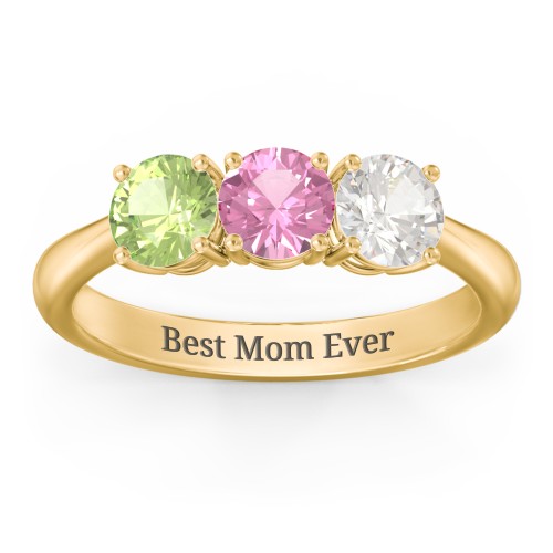 Radiant Trinity Ring – 10K Yellow Gold with Peridot, Pink Tourmaline, and Cubic Zirconia