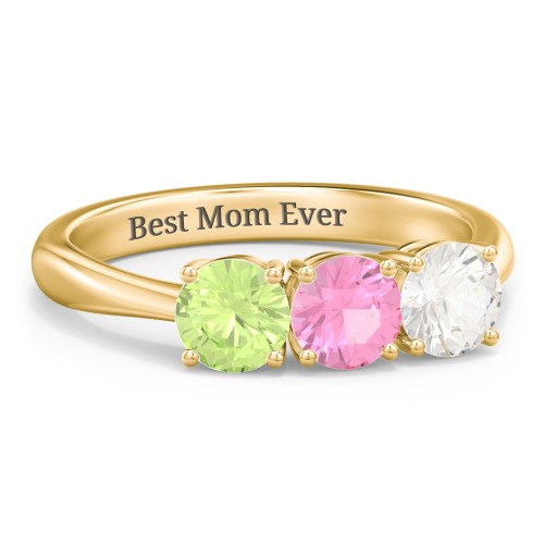 Radiant Trinity Ring – 10K Yellow Gold with Peridot, Pink Tourmaline, and Cubic Zirconia