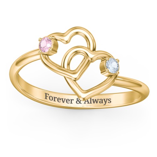Linked in Love Ring – 10K Yellow Gold with Pink Tourmaline and Aquamarine