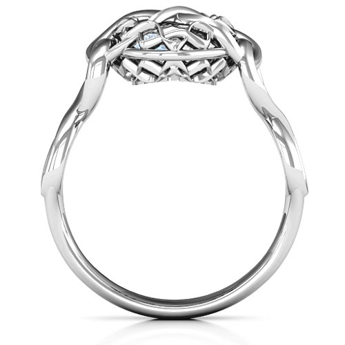 My Infinite Love Caged Hearts Ring – Sterling Silver with Aquamarine