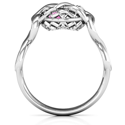 My Infinite Love Caged Hearts Ring – Sterling Silver with Pink Tourmaline