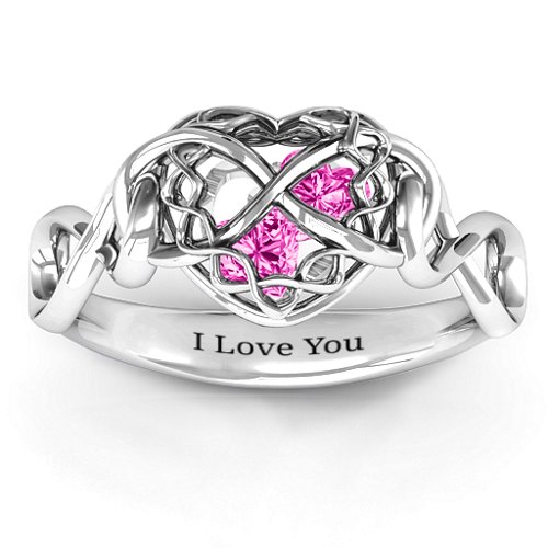 My Infinite Love Caged Hearts Ring – Sterling Silver with Pink Tourmaline