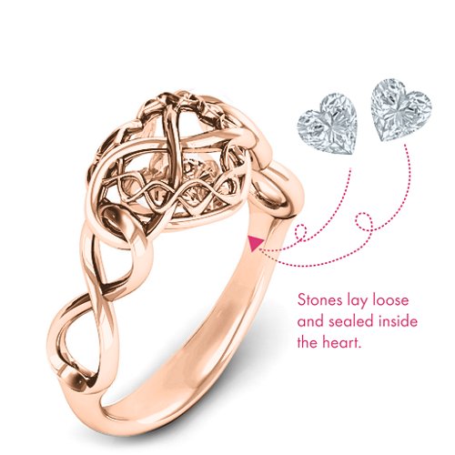 My Infinite Love Caged Hearts Ring – 10K Rose Gold with Cubic Zirconia