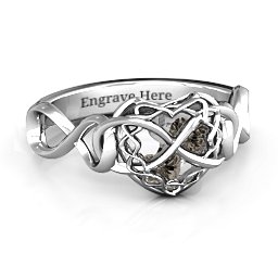 My Infinite Love Caged Hearts Ring in 925 Sterling Silver with Smokey Quartz and Cubic Zirconia