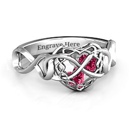 My Infinite Love Caged Hearts Ring in 925 Sterling Silver with Ruby and Cubic Zirconia
