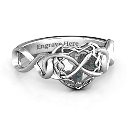 My Infinite Love Caged Hearts Ring in 925 Sterling Silver with Alexandrite and Cubic Zirconia