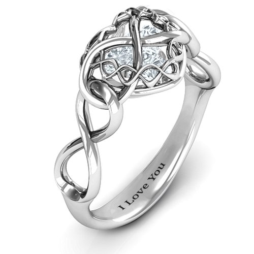My Infinite Love Caged Hearts Ring – Sterling Silver with Cubic Zirconia