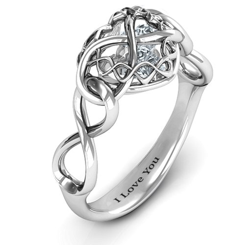 My Infinite Love Caged Hearts Ring – Sterling Silver with Cubic Zirconia
