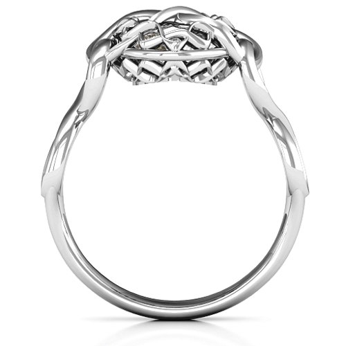 My Infinite Love Caged Hearts Ring – Sterling Silver with Smokey Quartz