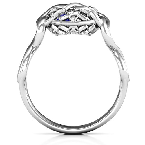 My Infinite Love Caged Hearts Ring – Sterling Silver with Blue Sapphire