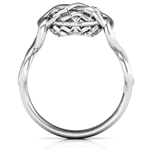 My Infinite Love Caged Hearts Ring – Sterling Silver with Alexandrite