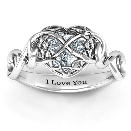 My Infinite Love Caged Hearts Ring – Sterling Silver with Cubic Zirconia