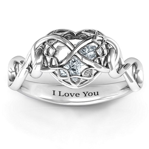 My Infinite Love Caged Hearts Ring – Sterling Silver with Cubic Zirconia