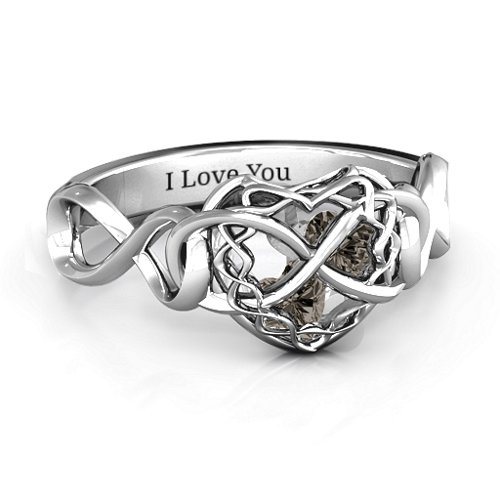 My Infinite Love Caged Hearts Ring – Sterling Silver with Smokey Quartz