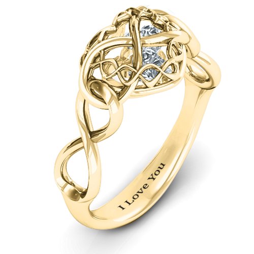 My Infinite Love Caged Hearts Ring – 10K Yellow Gold with Cubic Zirconia