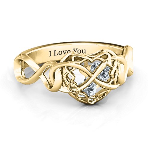 My Infinite Love Caged Hearts Ring – 10K Yellow Gold with Cubic Zirconia