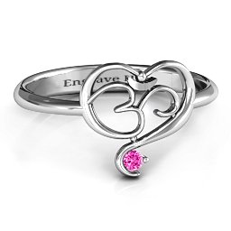 Spiritual Heart Om Ring in 925 Sterling Silver with Pink Tourmaline