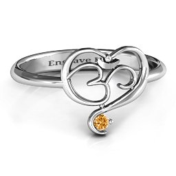 Spiritual Heart Om Ring in 925 Sterling Silver with Citrine
