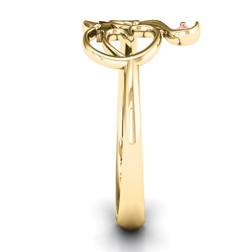 Spiritual Heart Om Ring – 10K Yellow Gold with Garnet
