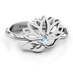 Leaves and Lotus Wrap Ring in 925 Sterling Silver with Aquamarine