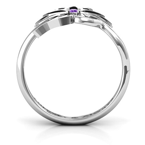 Leaves and Lotus Wrap Ring – Sterling Silver with Amethyst
