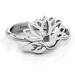Leaves and Lotus Wrap Ring in 925 Sterling Silver with Alexandrite