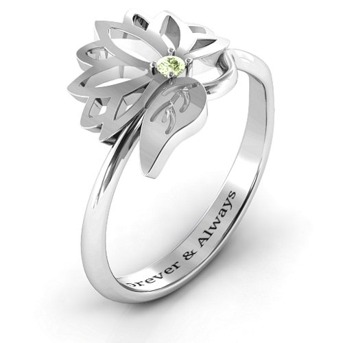 Leaves and Lotus Wrap Ring – Sterling Silver with Peridot
