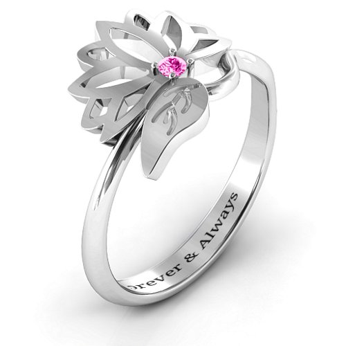 Leaves and Lotus Wrap Ring – Sterling Silver with Pink Tourmaline