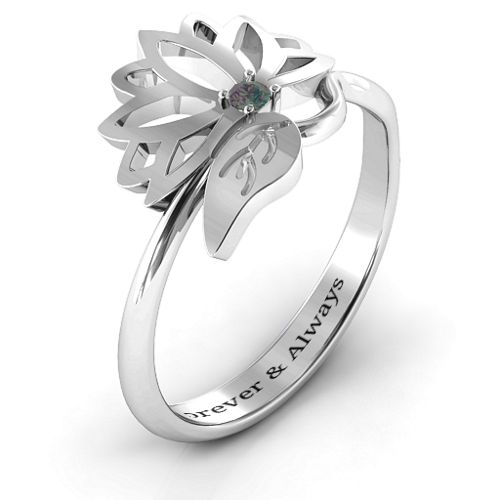 Leaves and Lotus Wrap Ring – Sterling Silver with Alexandrite