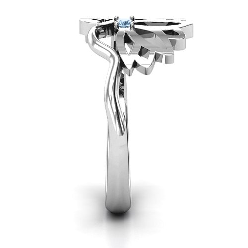 Leaves and Lotus Wrap Ring – Sterling Silver with Aquamarine
