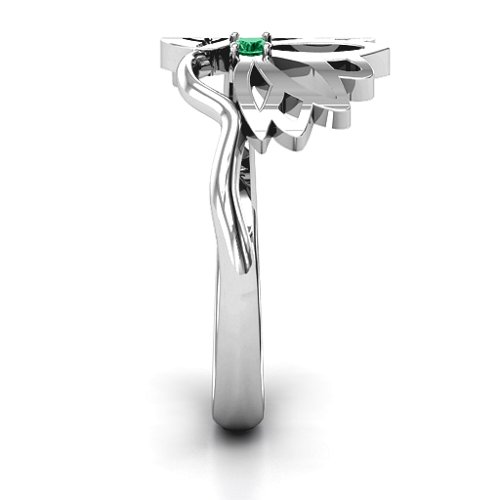 Leaves and Lotus Wrap Ring – Sterling Silver with Emerald