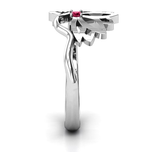 Leaves and Lotus Wrap Ring – Sterling Silver with Ruby