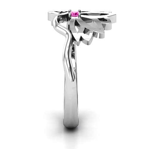 Leaves and Lotus Wrap Ring – Sterling Silver with Pink Tourmaline