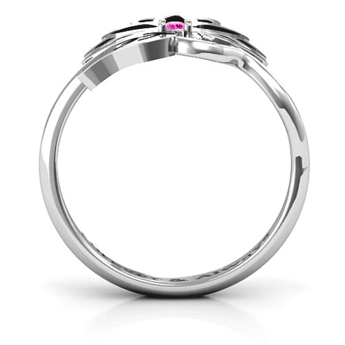 Leaves and Lotus Wrap Ring – Sterling Silver with Pink Tourmaline