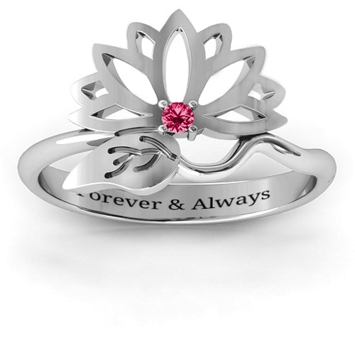 Leaves and Lotus Wrap Ring – Sterling Silver with Ruby