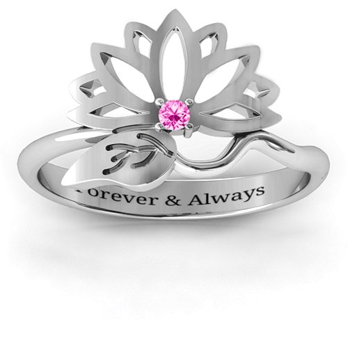 Leaves and Lotus Wrap Ring – Sterling Silver with Pink Tourmaline