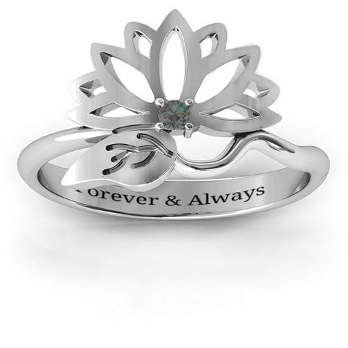 Leaves and Lotus Wrap Ring – Sterling Silver with Alexandrite