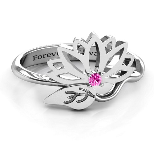 Leaves and Lotus Wrap Ring – Sterling Silver with Pink Tourmaline