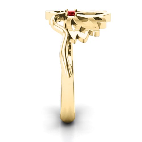 Leaves and Lotus Wrap Ring – 10K Yellow Gold with Garnet
