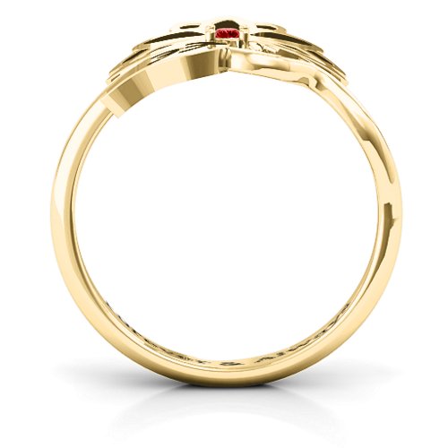Leaves and Lotus Wrap Ring – 10K Yellow Gold with Garnet
