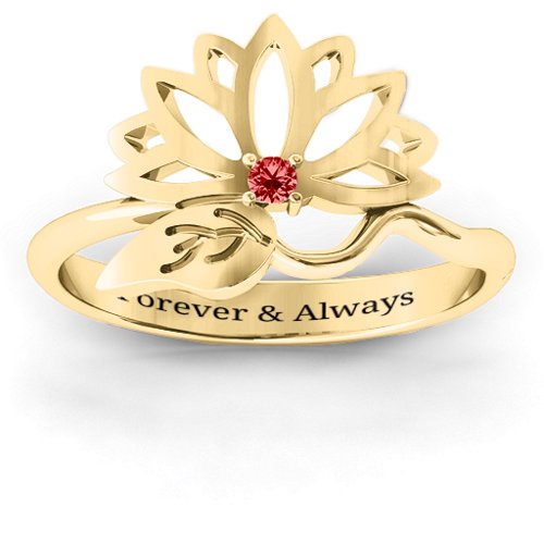 Leaves and Lotus Wrap Ring – 10K Yellow Gold with Garnet
