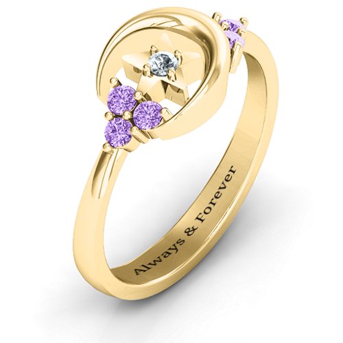 Beautiful Night Ring – 10K Yellow Gold with Cubic Zirconia and Amethyst