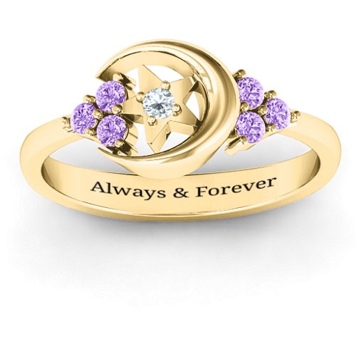 Beautiful Night Ring – 10K Yellow Gold with Cubic Zirconia and Amethyst